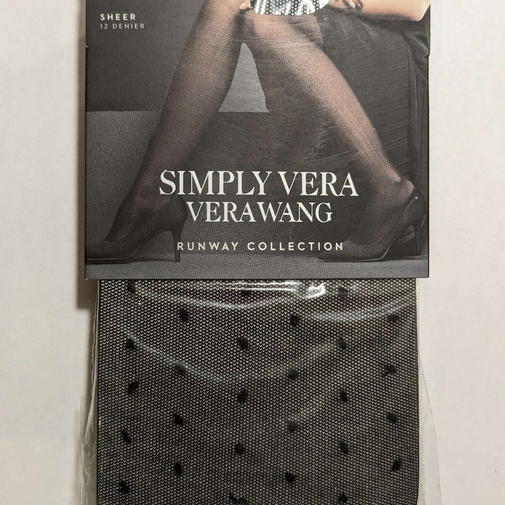 NWT * Sheer Black Tights With Delicate Pindot Tights * Control Waist